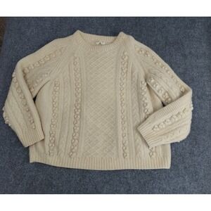 Vtg Stix Baer & Fuller Sweater Mens L/XL Beige Wool Fishermans Cable Knit Knobby